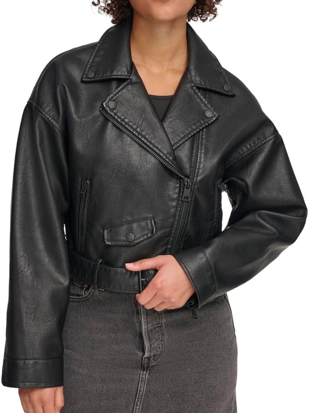 Levi's Black Faux Leather Cropped Moto Jacket - Women
